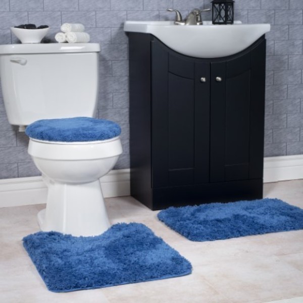 Hastings Home Hastings Home 3 Piece Super Plush Non-Slip Bath Mat Rug Set - Navy 249436YKA